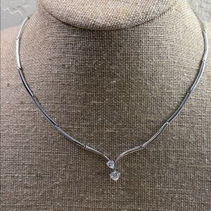 Fashion Jewelry Silver Heart Pendant Necklace with Clear Stones